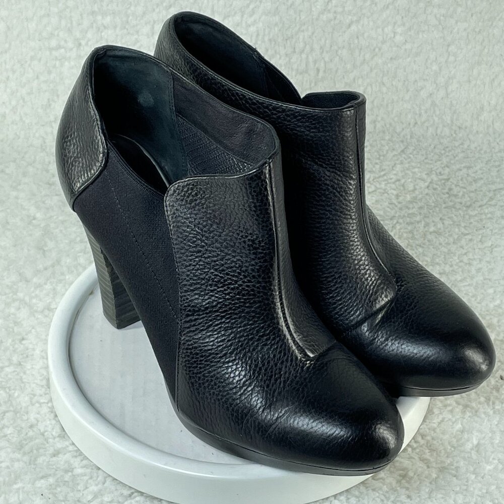 Tsubo Booties Womens US Sz 9 Black F30013E Leather Ankle Cushioned 4.5 Inch Heel